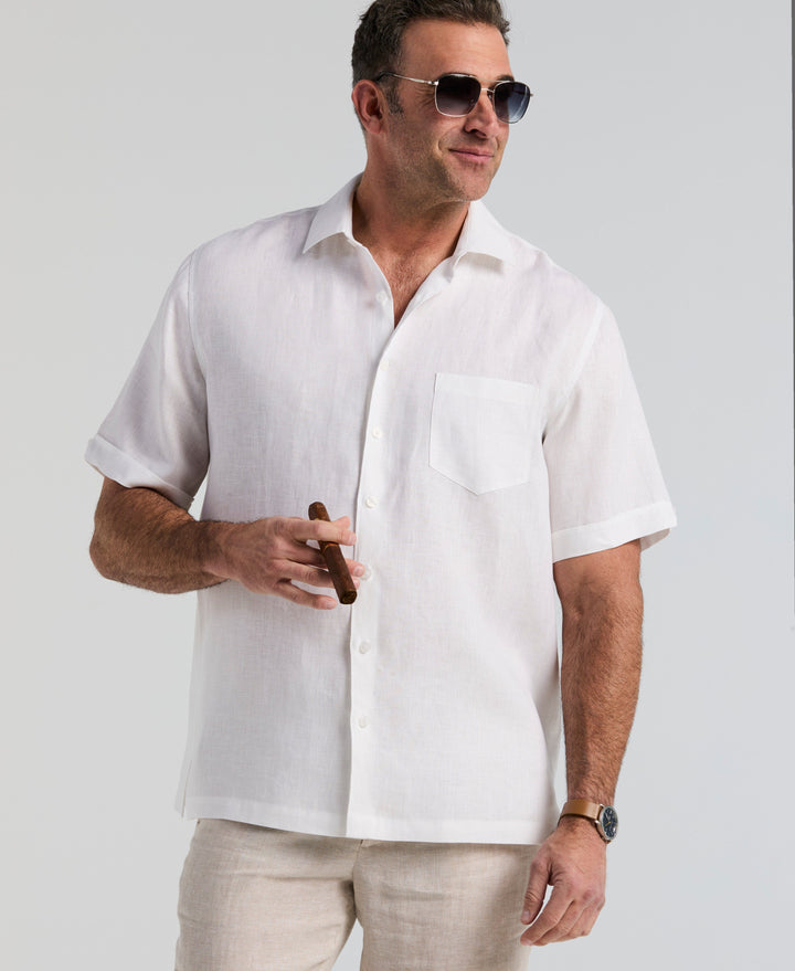 Big & Tall Linen One Pocket Shirt (Bright White) 