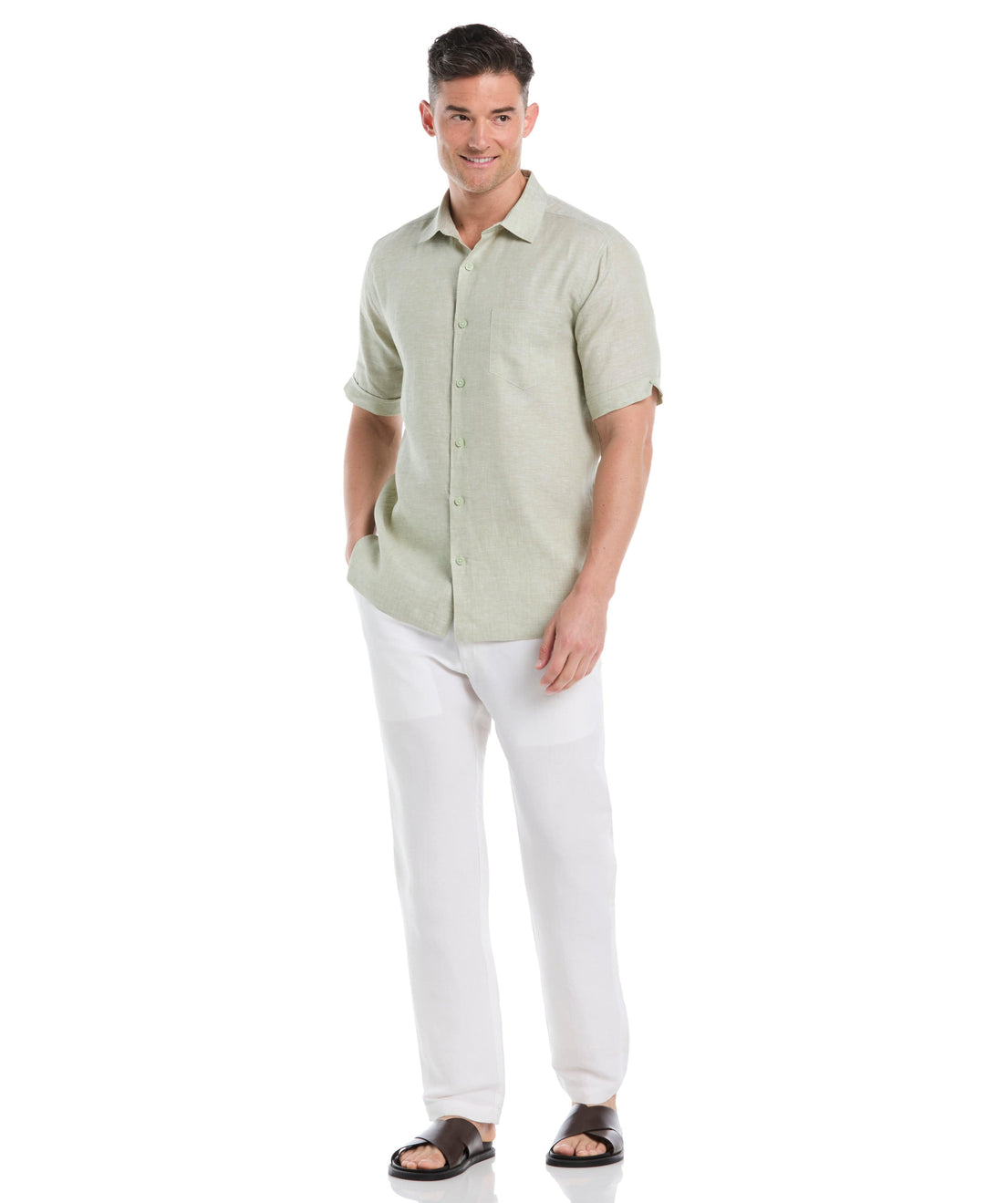 Linen Short Sleeve Shirt (Reseda) 