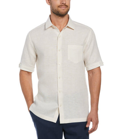 Big & Tall 100% Linen 1 Pocket Cross Dye Shirt (Turtledove) 
