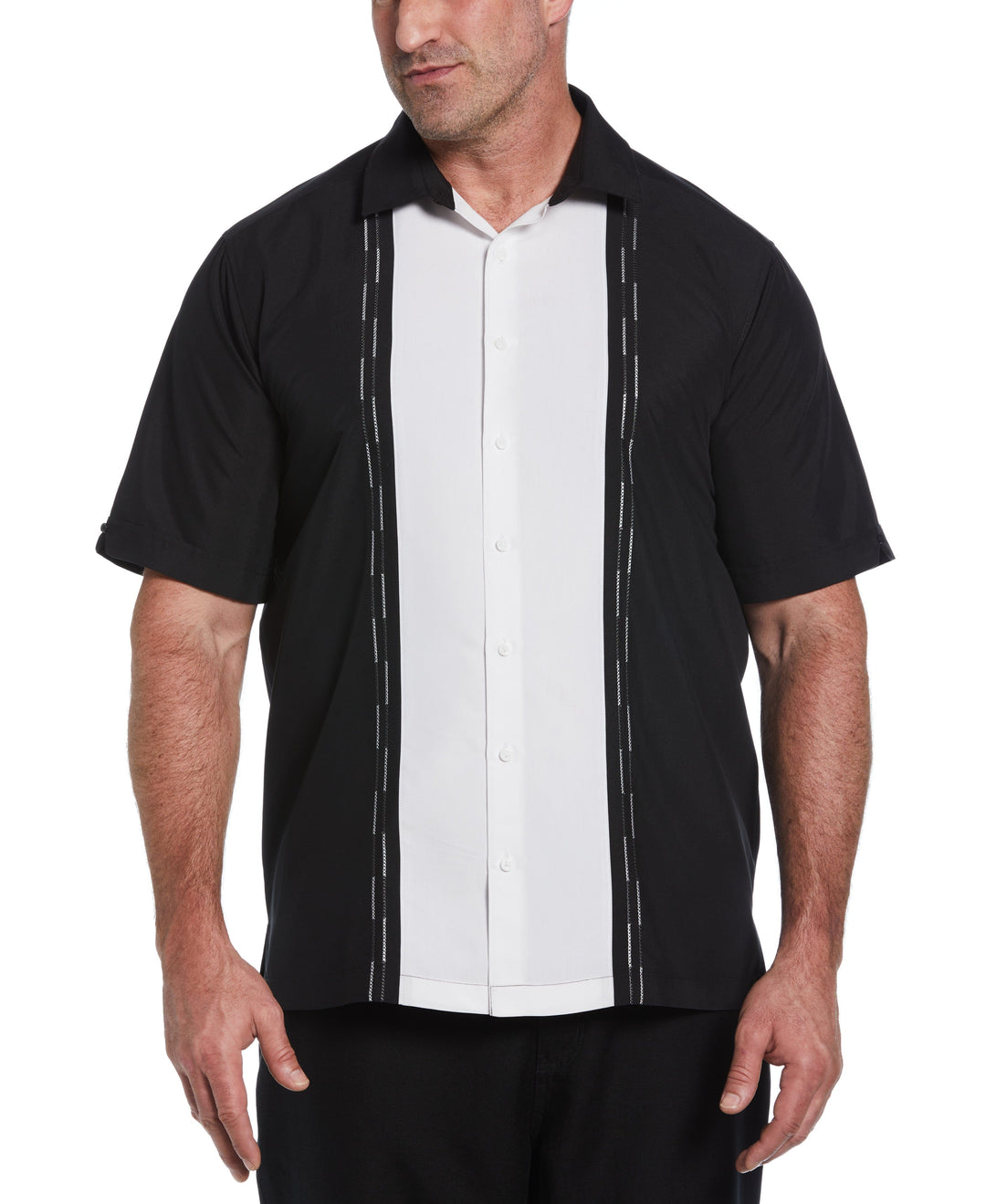 Big & Tall Color Block Embroidery Shirt (Jet Black) 