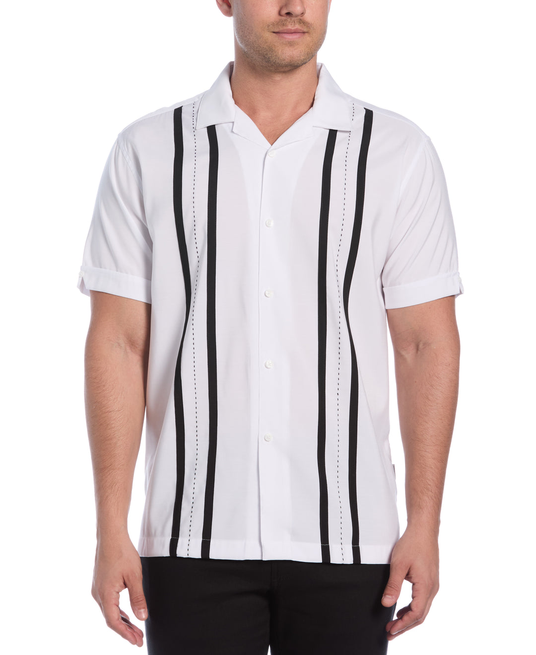 Contrast Panel Camp Collar Shirt (Brilliant White) 