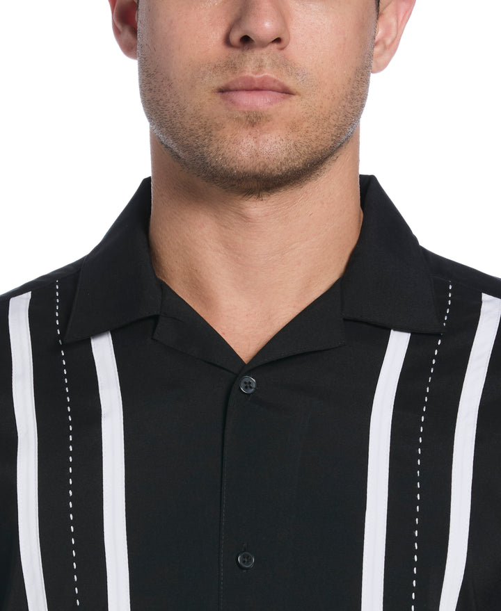 Contrast Panel Camp Collar Shirt (Jet Black) 