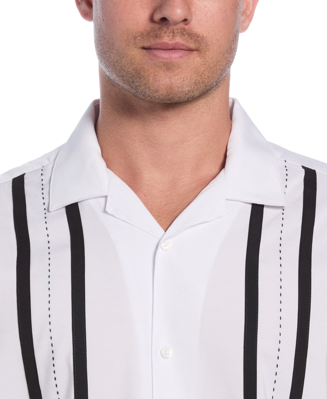 Contrast Panel Camp Collar Shirt (Brilliant White) 