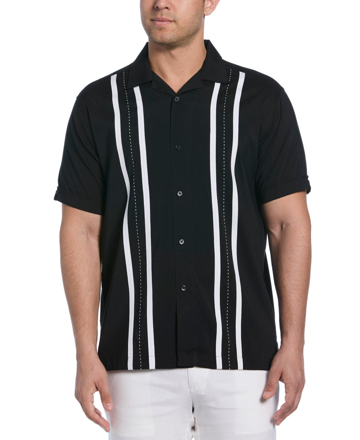 Contrast Panel Camp Collar Shirt (Jet Black) 