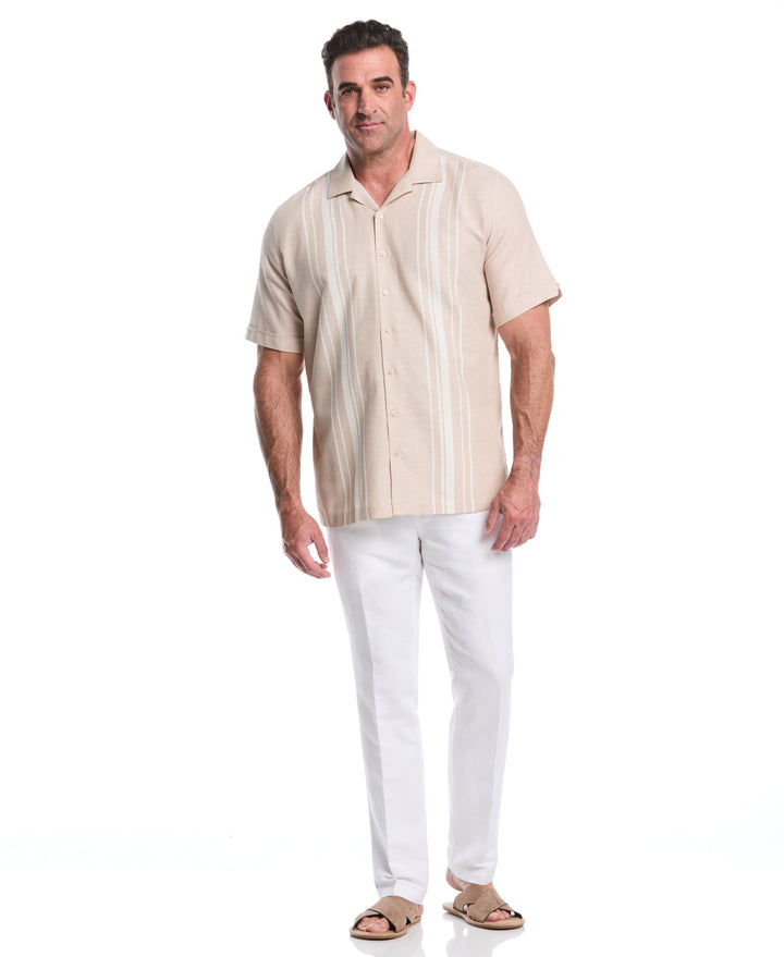 Big & Tall Cotton Linen Dobby Panel Shirt (Savannah Tan) 