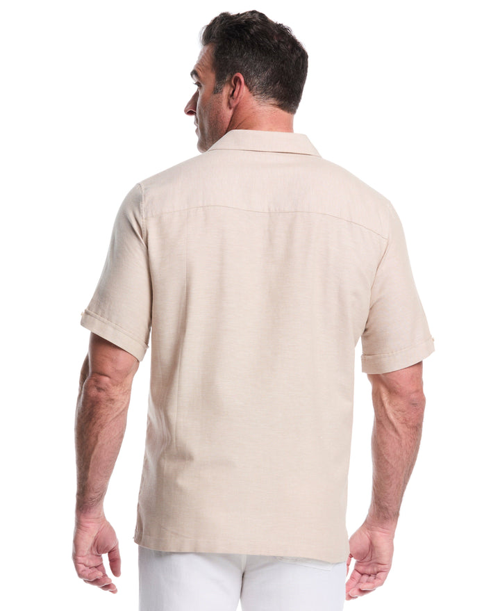 Big & Tall Cotton Linen Dobby Panel Shirt (Savannah Tan) 