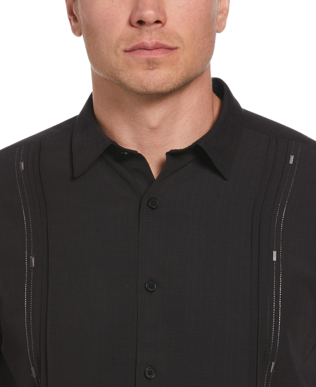 Big & Tall Embroidered Double Tuck Shirt (Jet Black) 