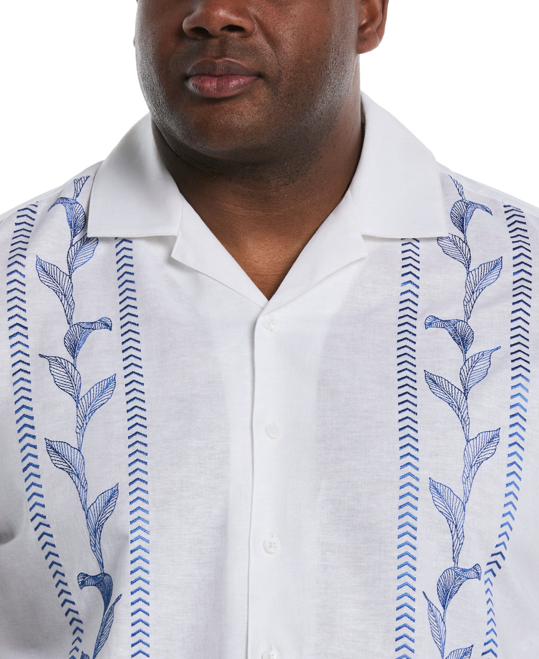 Big & Tall Embroidery Leaf Panel Shirt (Brilliant White) 