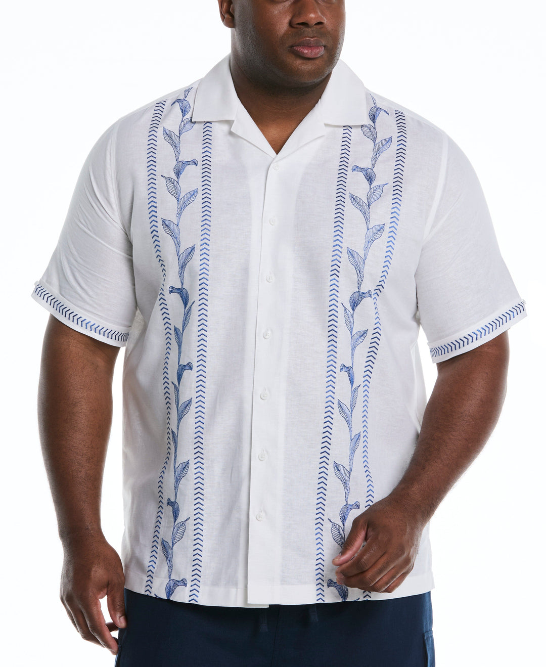 Big & Tall Embroidery Leaf Panel Shirt (Brilliant White) 
