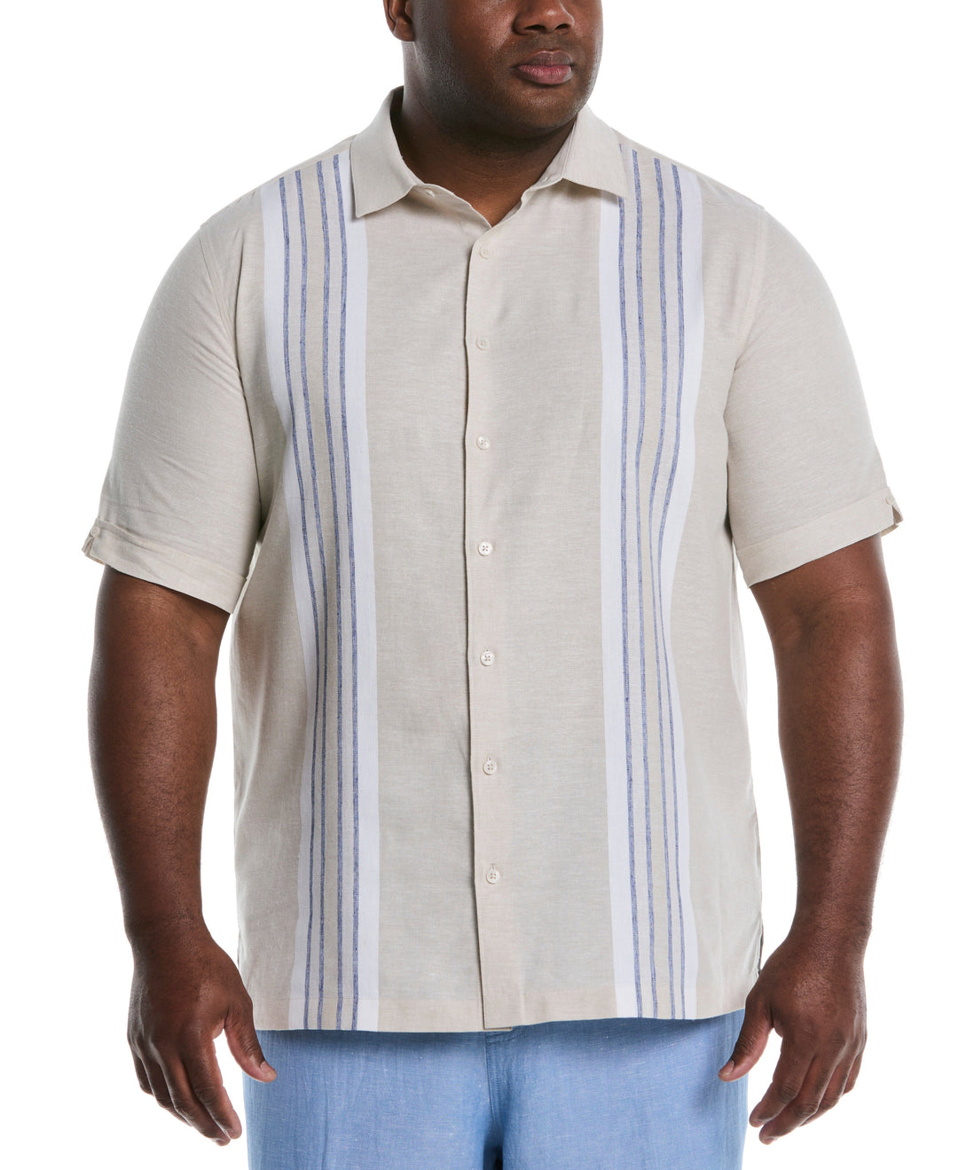 Men's Big & Tall Linen Blend Panel Shirt (Egret) 