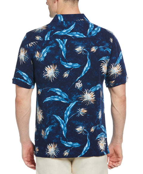Big & Tall Floral Print Cuban Collar Shirt (Navy Iris) 