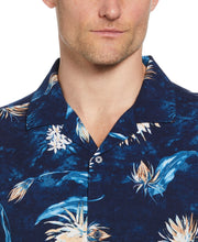 Big & Tall Floral Print Cuban Collar Shirt (Navy Iris) 
