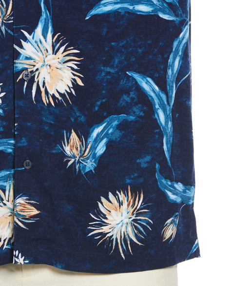 Big & Tall Floral Print Cuban Collar Shirt (Navy Iris) 