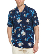 Big & Tall Floral Print Cuban Collar Shirt (Navy Iris) 
