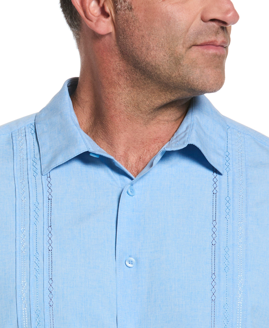 Big & Tall Chambray Geo Embroidery Shirt (Dream Blue) 