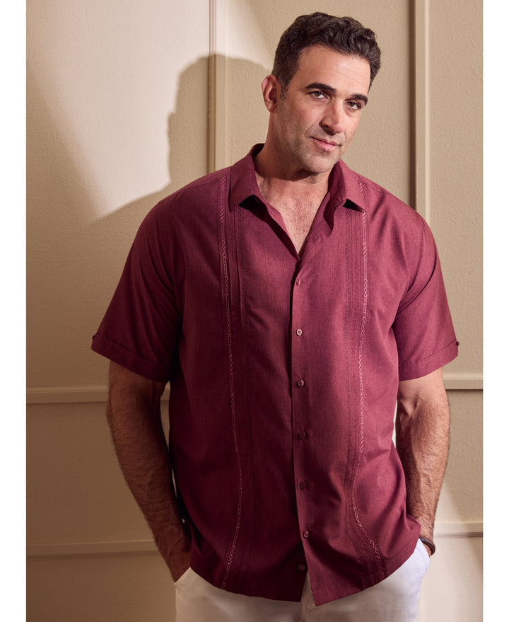 Big & Tall Geo Embroidered Panel Chambray Shirt-Casual Shirts-Cubavera