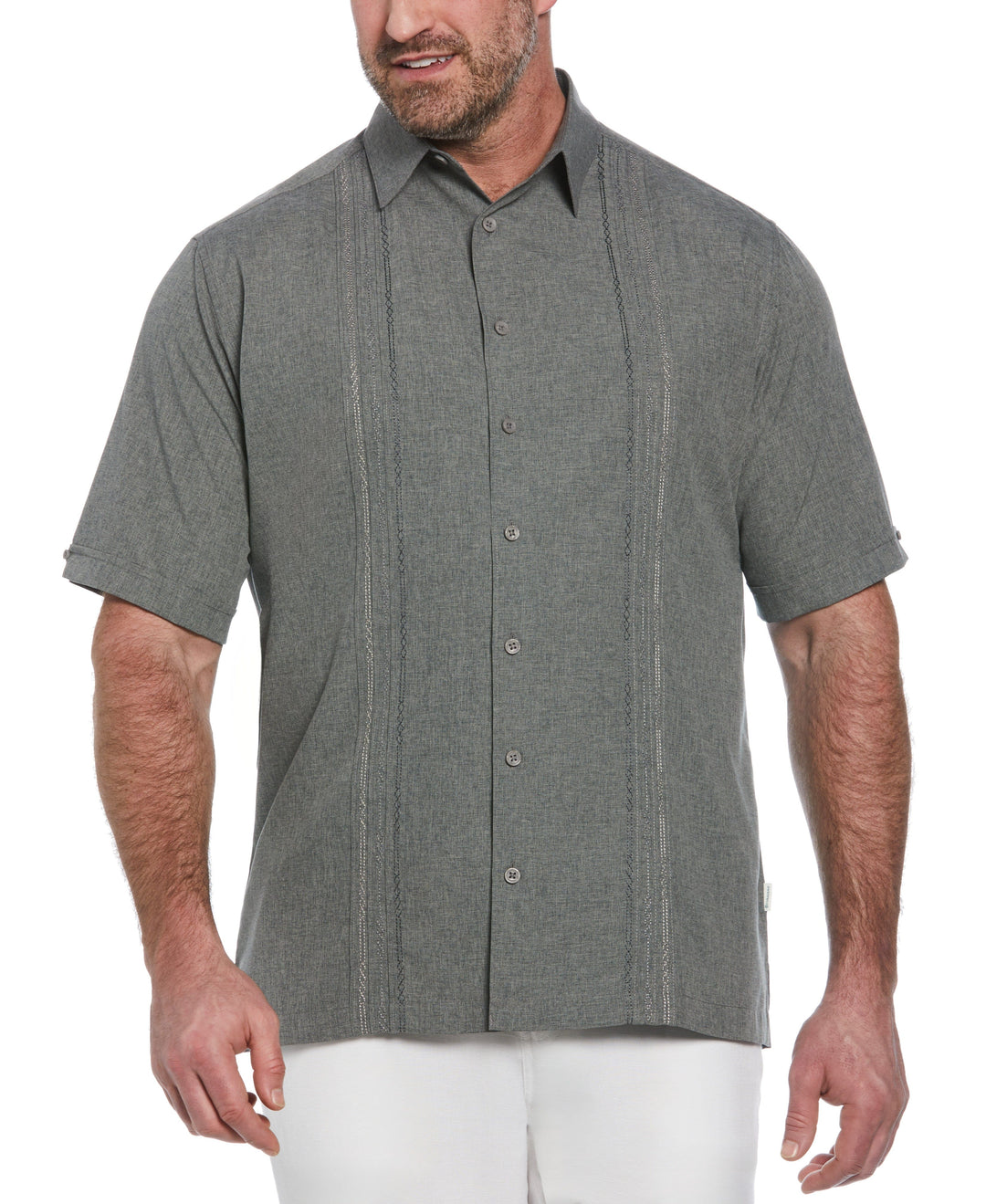 Big & Tall Chambray Geo Embroidery Shirt (Steeple Gray) 