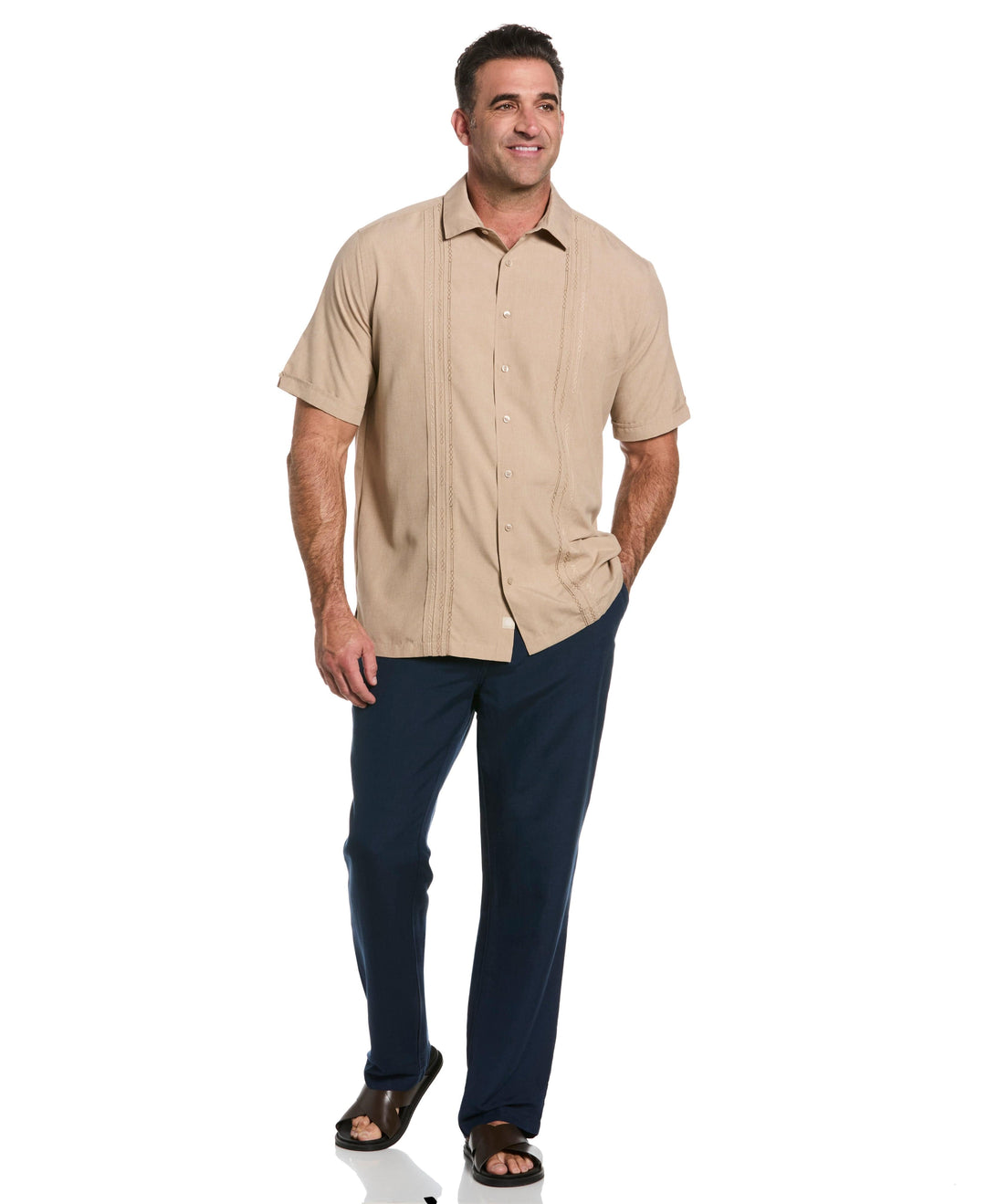 Big & Tall Chambray Geo Embroidery Shirt (Island Fossil) 