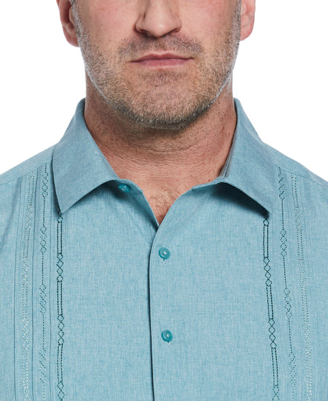 Big and Tall Geo Embroidered Panel Chambray Shirt (Surf Spray) 