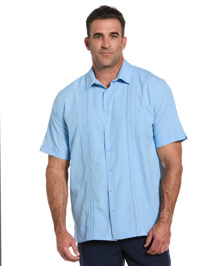 Big & Tall Chambray Geo Embroidery Shirt (Dream Blue) 