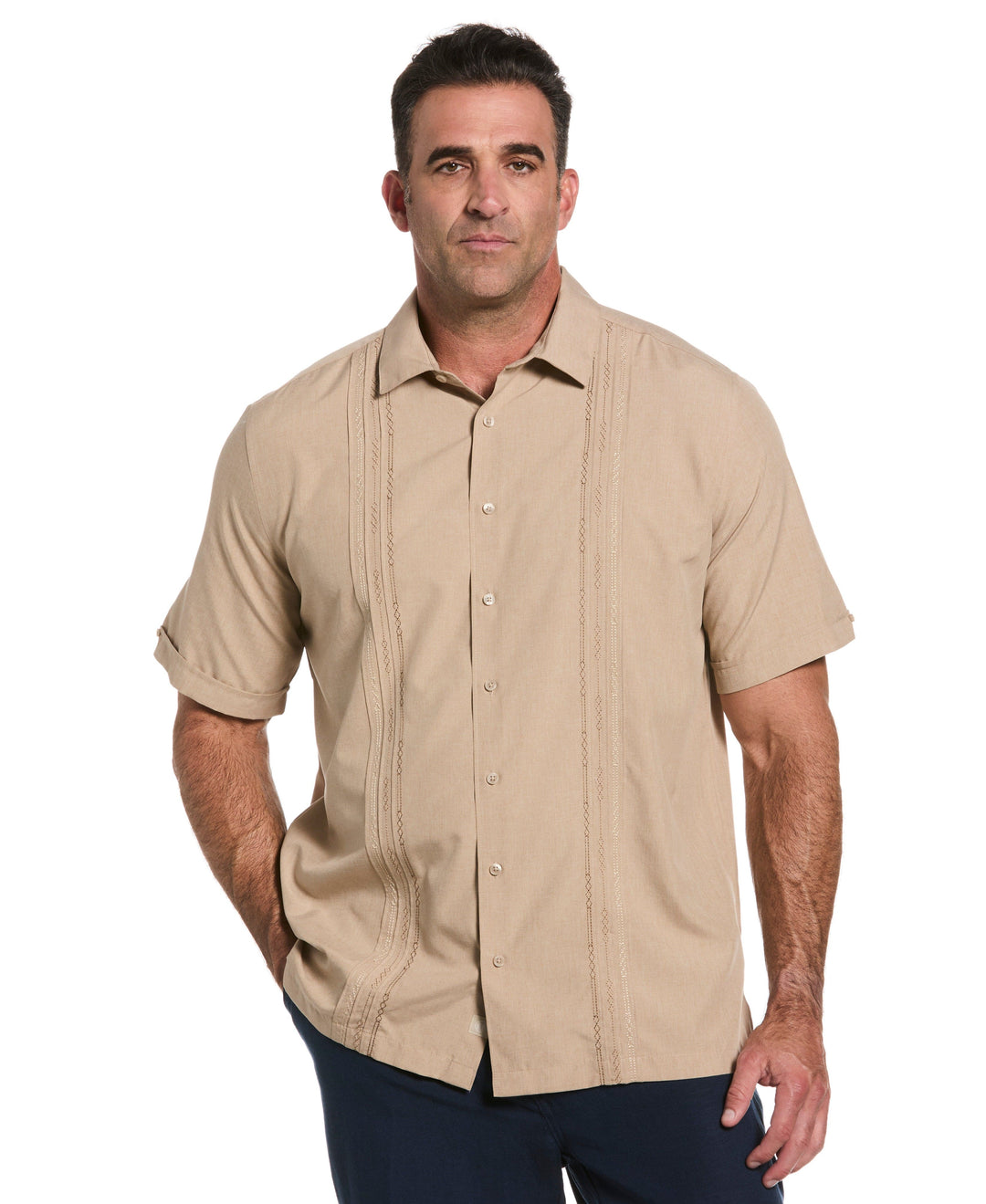 Big & Tall Chambray Geo Embroidery Shirt (Island Fossil) 