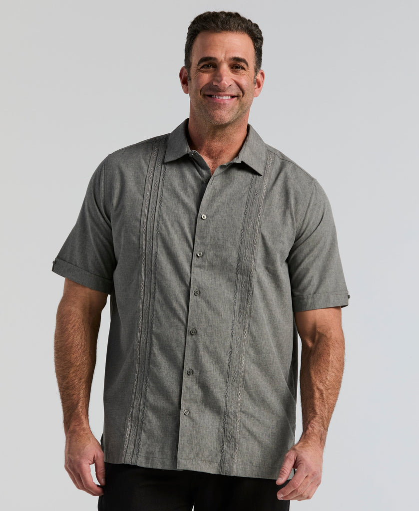 Big & Tall Geo Embroidered Panel Chambray Shirt