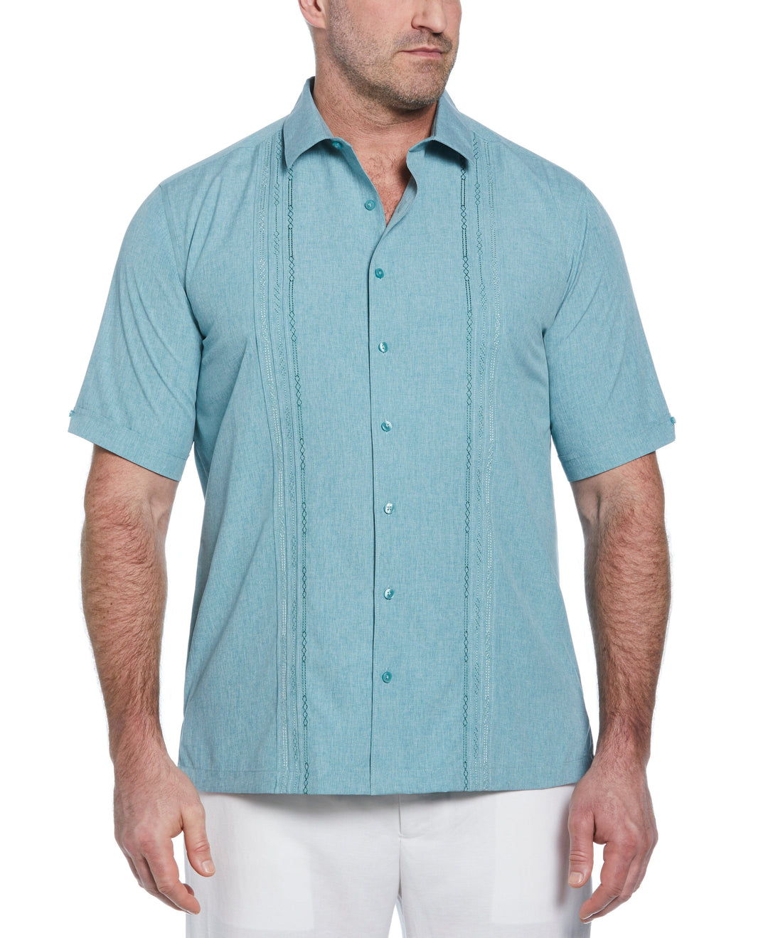 Big & Tall Chambray Geo Embroidery Shirt (Surf Spray) 