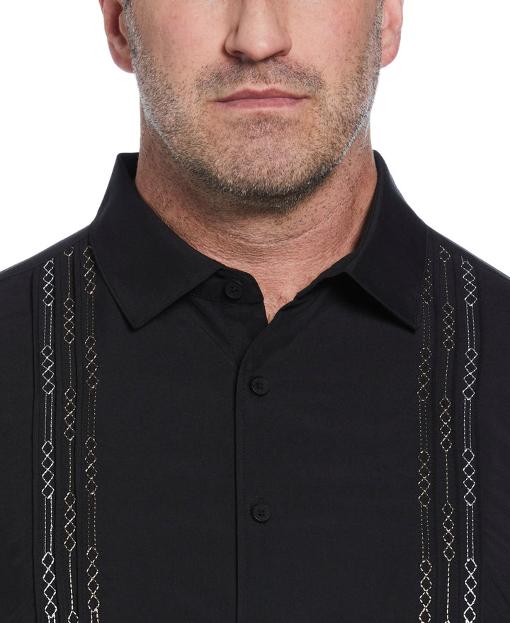 Big & Tall Geo Embroidered Panel Shirt (Jet Black) 