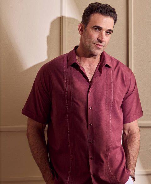 Big & Tall Chambray Geo Embroidery Shirt-Casual Shirts-Cubavera