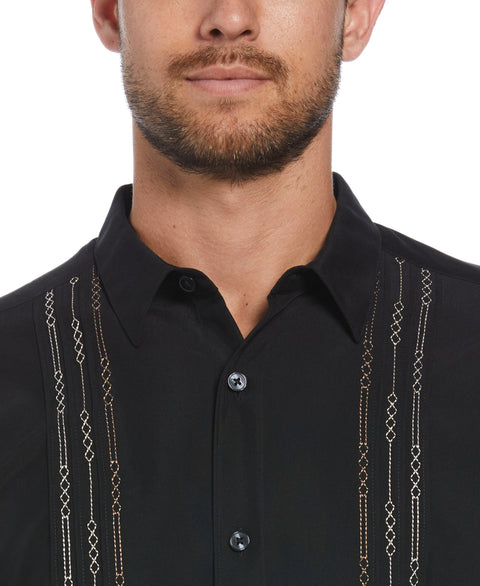 Big & Tall Short Sleeve Front Tuck With Geo Stitching (Jet Black) 
