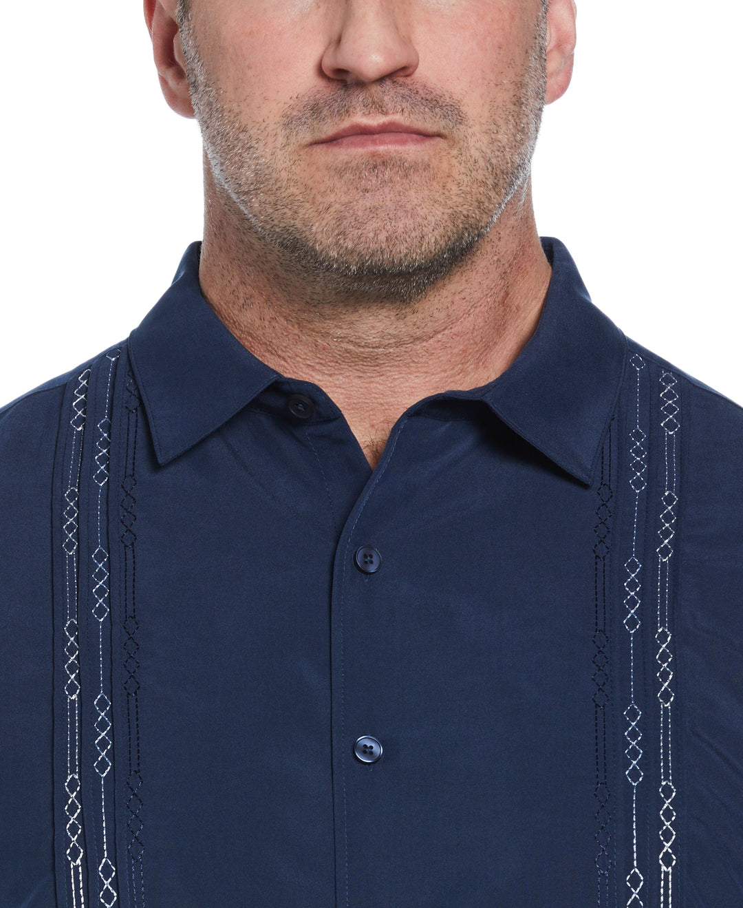 Big & Tall Geo Embroidered Panel Shirt (Dress Blues) 