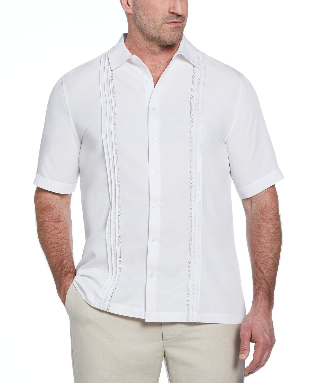 Big & Tall Geo Embroidered Panel Shirt (Bright White) 