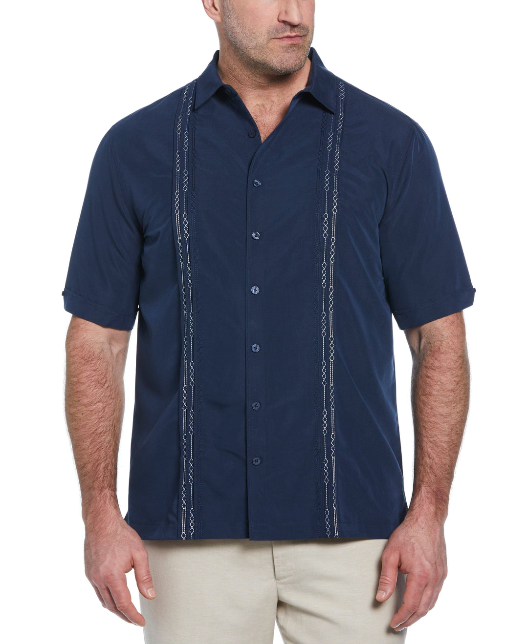 Big & Tall Geo Embroidered Panel Shirt (Dress Blues) 