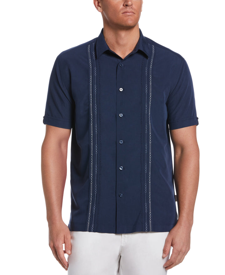 Big & Tall Short Sleeve Front Tuck With Geo Stitching (Dress Blues) 