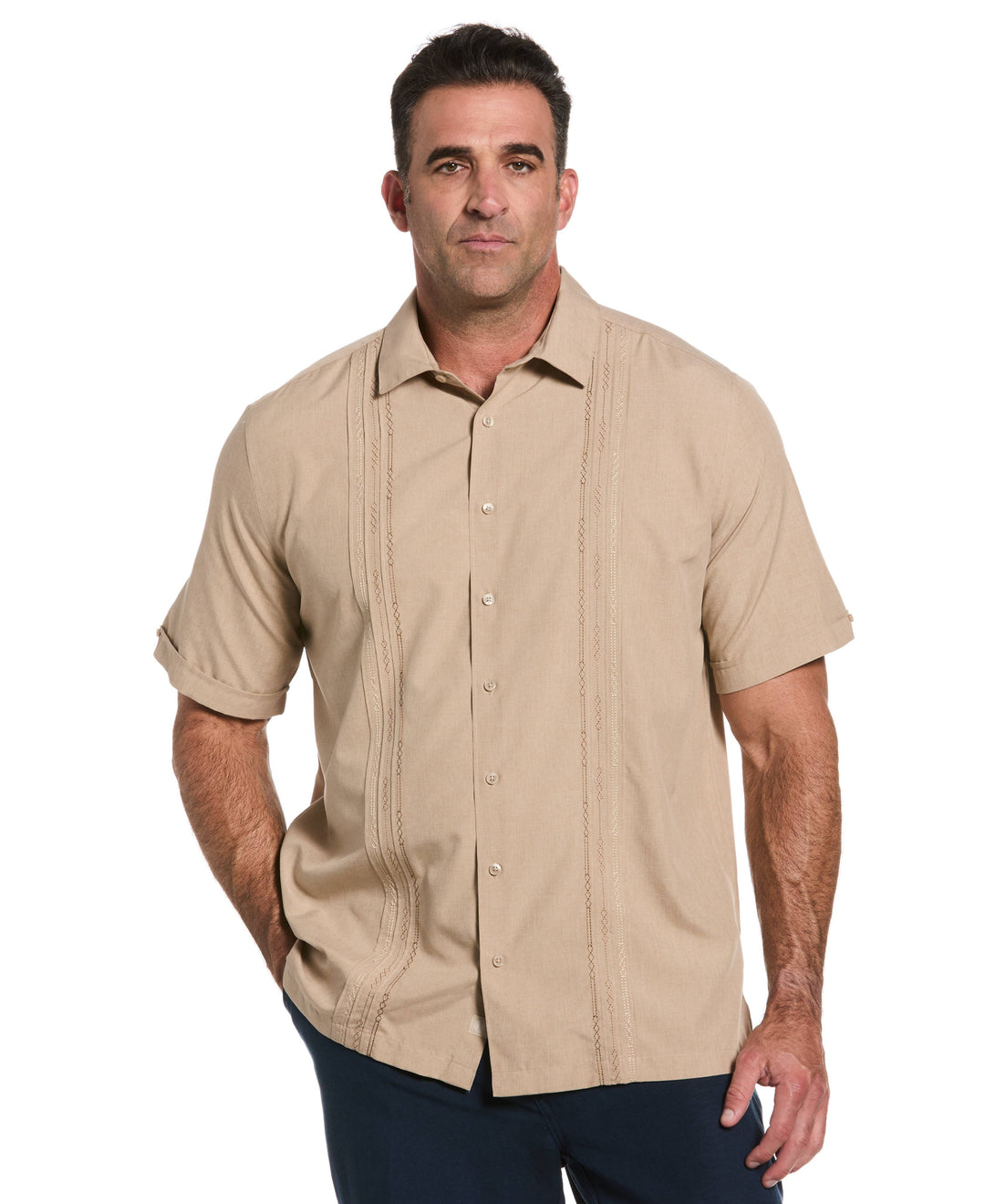 Big & Tall Geo Embroidered Panel Shirt-Casual Shirts-Cubavera
