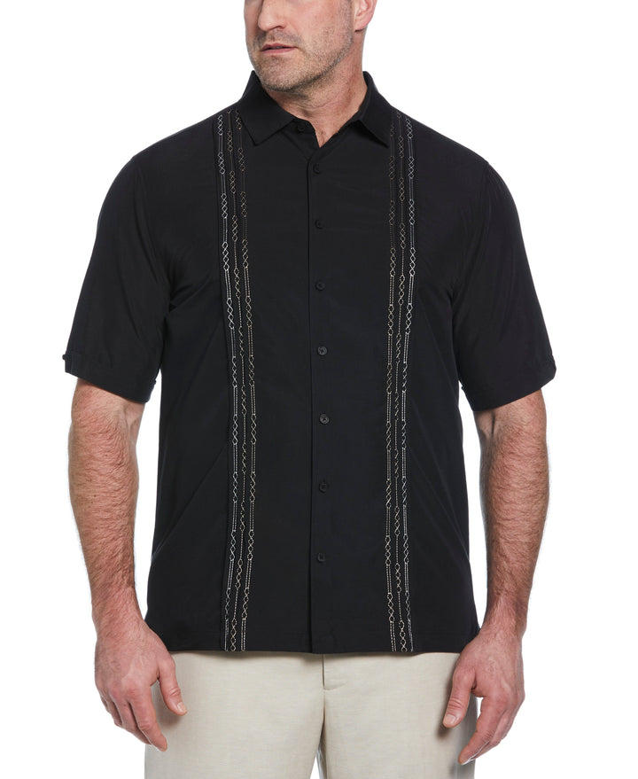 Big & Tall Geo Embroidered Panel Shirt (Jet Black) 