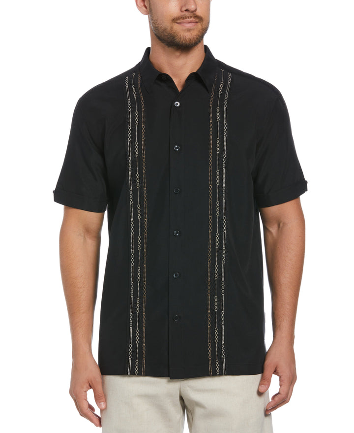 Big & Tall Short Sleeve Front Tuck With Geo Stitching (Jet Black) 