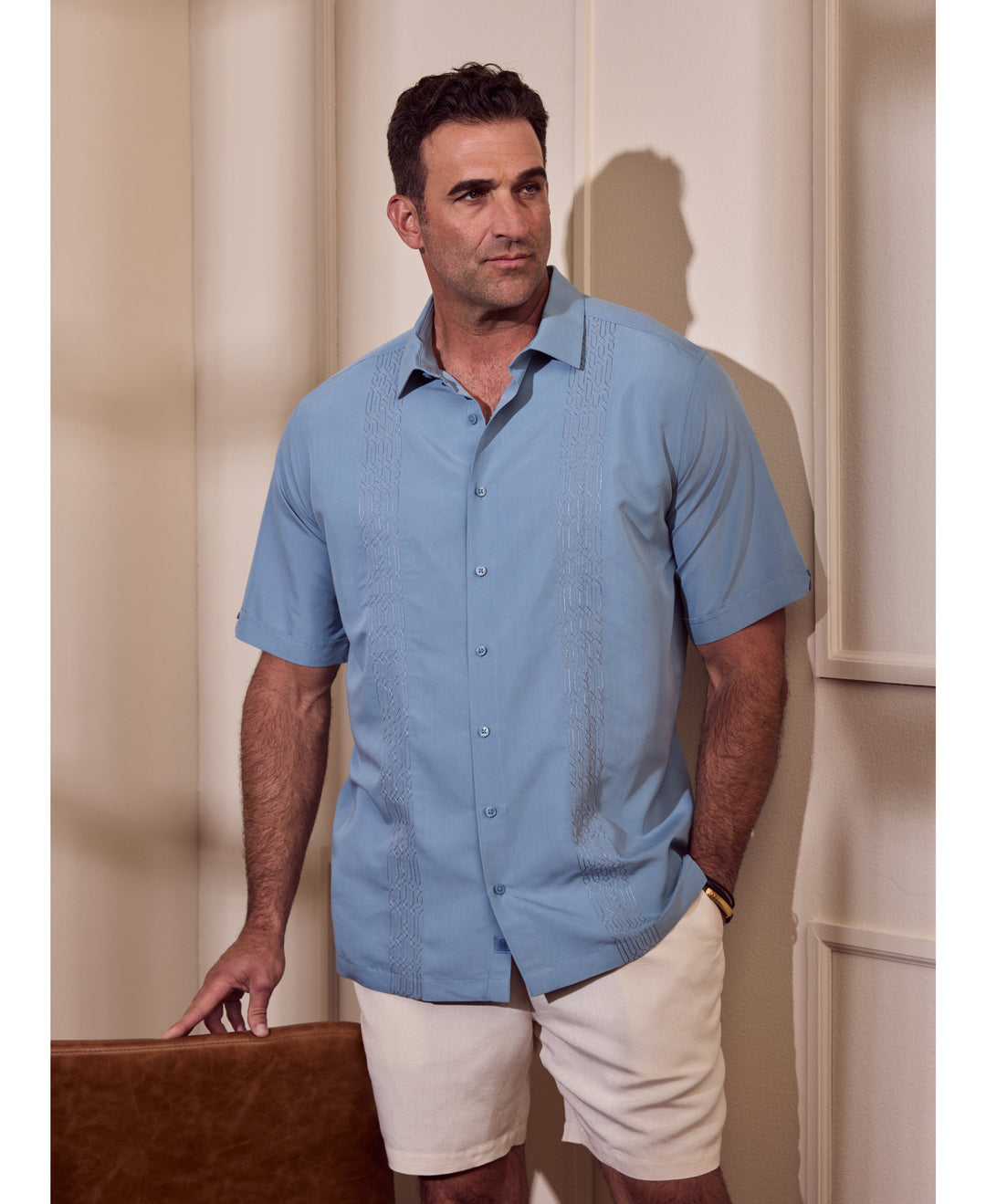 Big & Tall Two-Tone Geo Embroidered Shirt-Casual Shirts-Cubavera