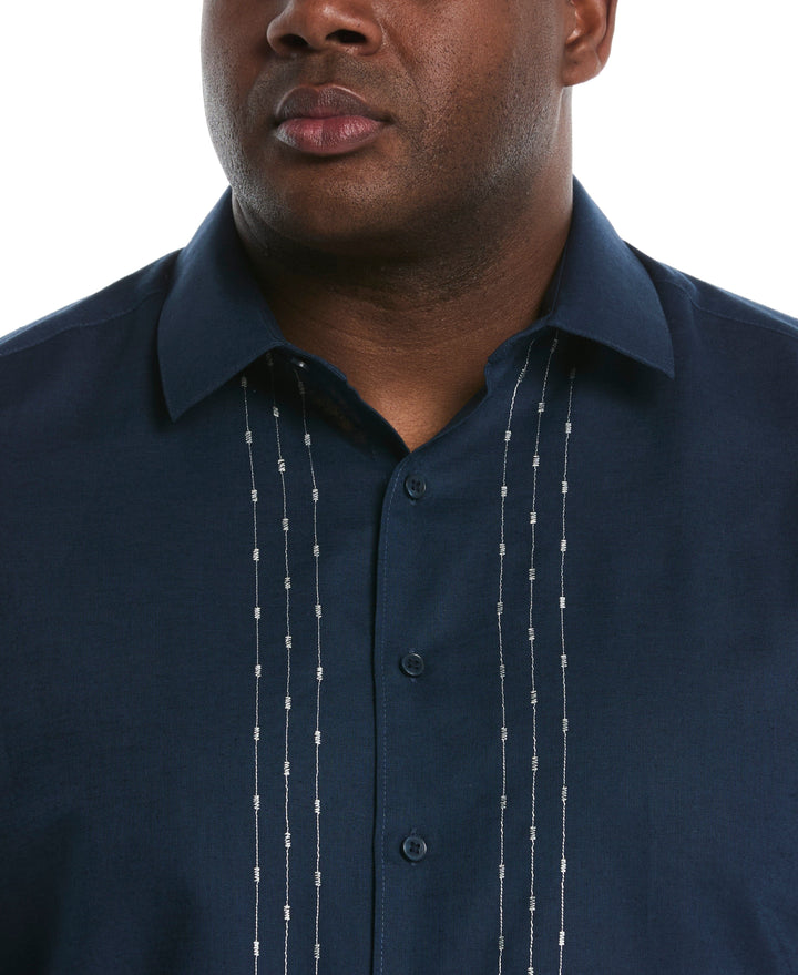 Big & Tall L-Shape Embroidered Linen Blend Shirt (Dress Blues) 