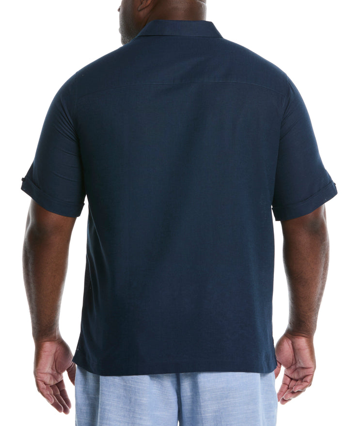 Big & Tall L-Shape Embroidered Linen Blend Shirt (Dress Blues) 