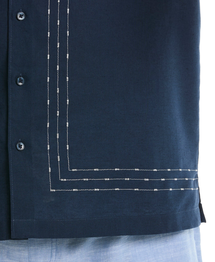 Big & Tall L-Shape Embroidered Linen Blend Shirt (Dress Blues) 