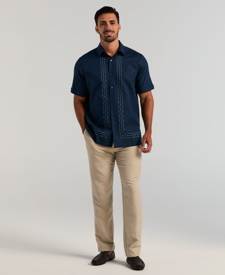 Linen Blend Embroidered Shirt (Pageant Blue) 