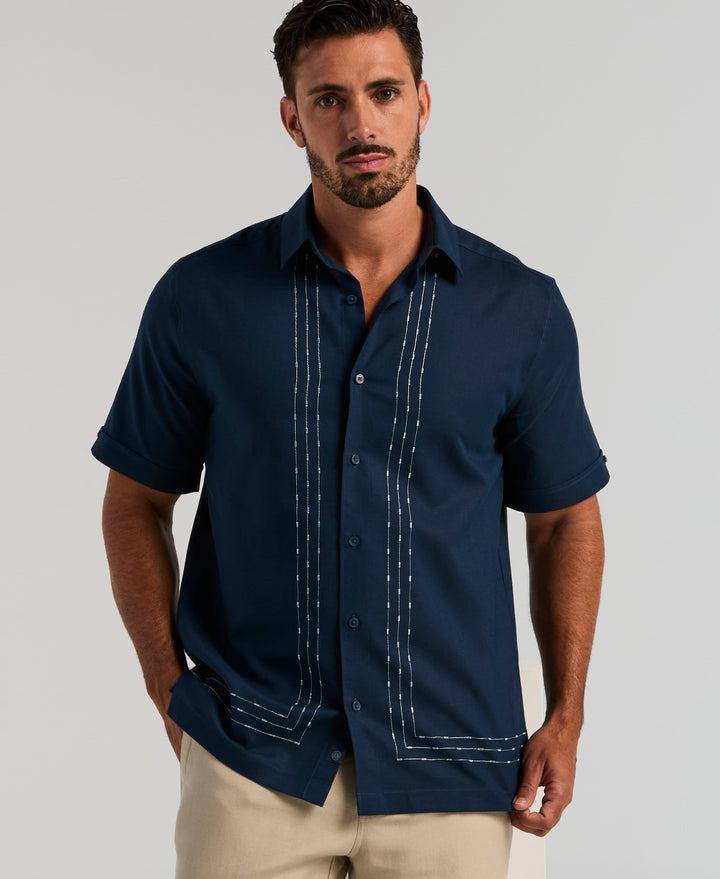 Linen Blend Embroidered Shirt (Pageant Blue) 