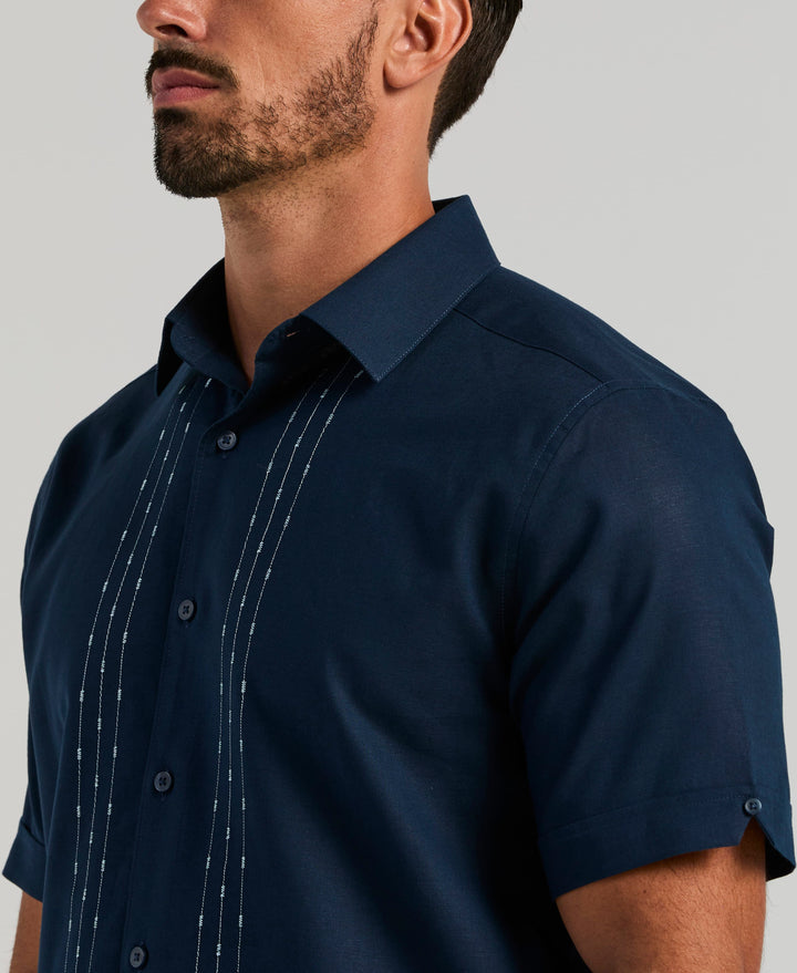 Linen Blend Embroidered Shirt (Pageant Blue) 