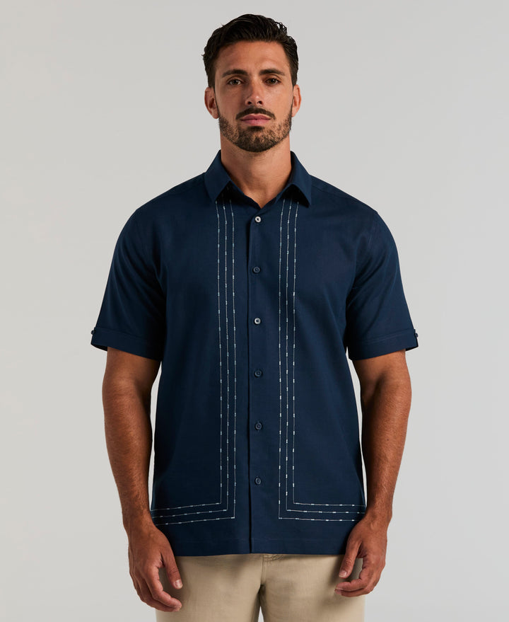 Linen Blend Embroidered Shirt (Pageant Blue) 