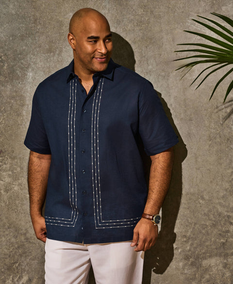 Big & Tall L-Shape Embroidery Shirt-Casual Shirts-Cubavera