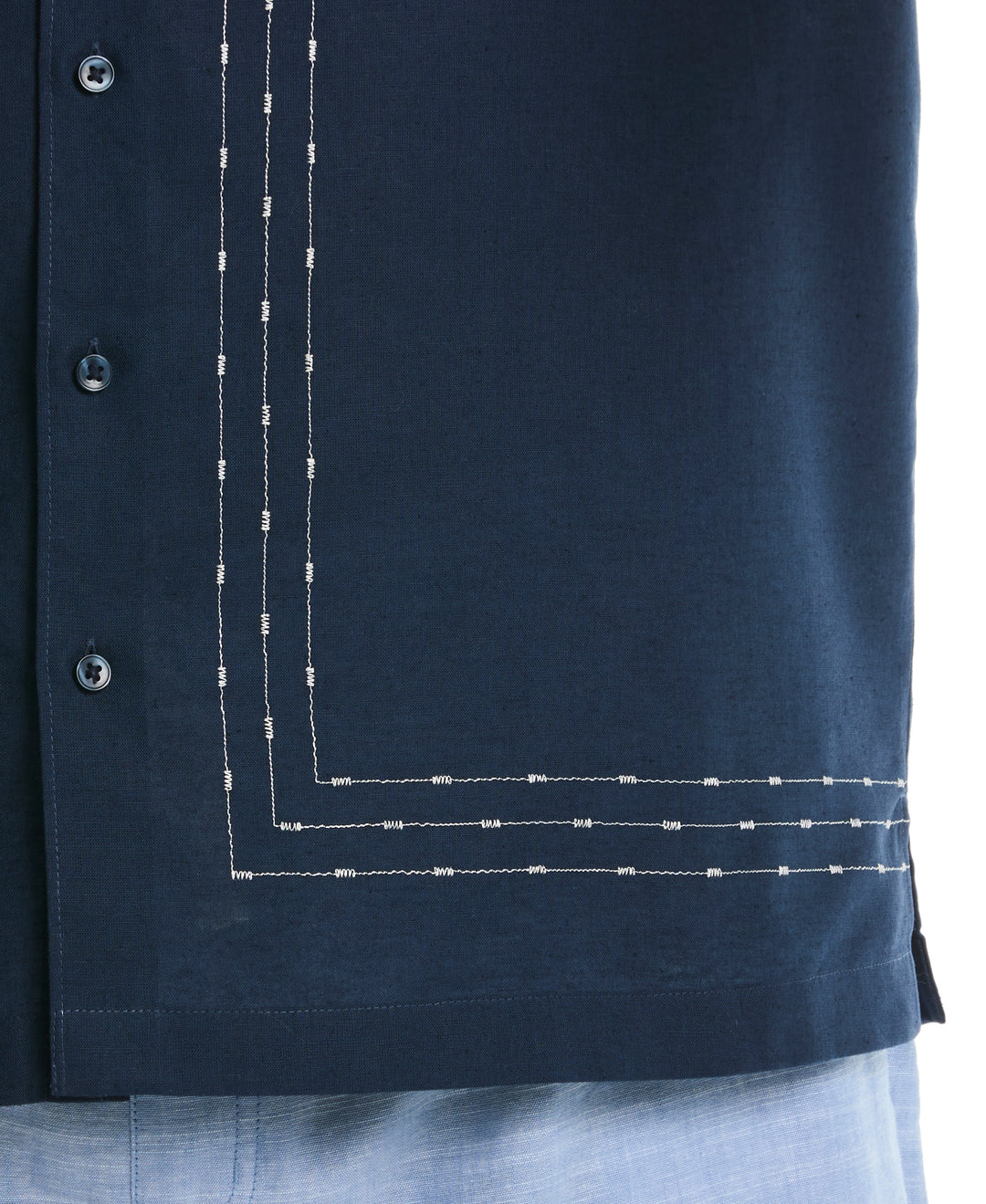 Big & Tall L-Shape Embroidered Linen Blend Shirt (Dress Blues) 