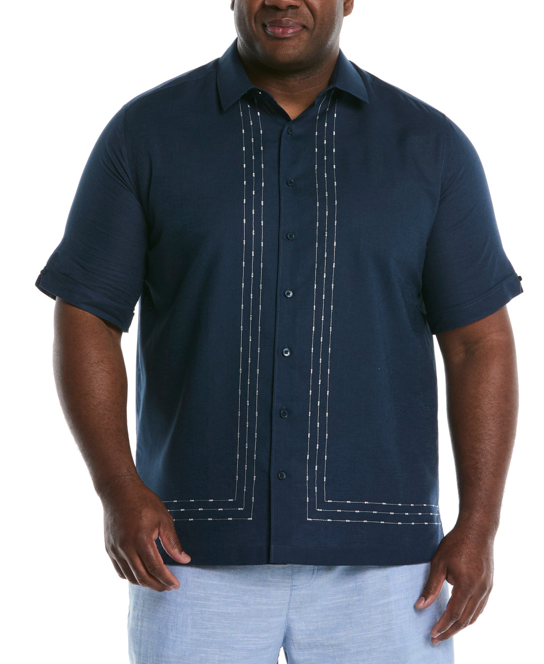 Big & Tall L-Shape Embroidered Linen Blend Shirt (Dress Blues) 
