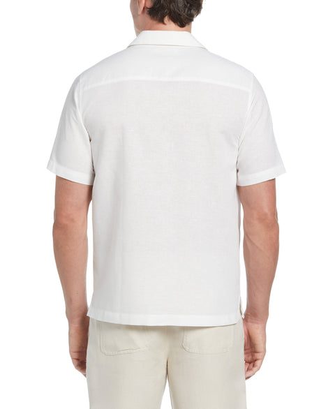 Big & Tall Linen-Blend Applique Panel Guayabera Shirt (Brilliant White) 