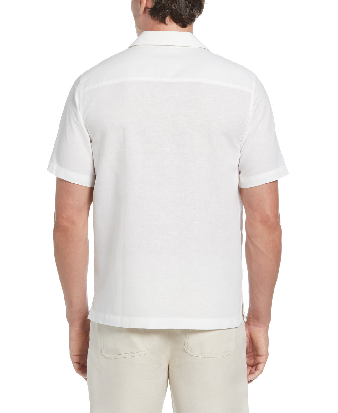 Big & Tall Linen-Blend Applique Panel Guayabera Shirt (Brilliant White) 
